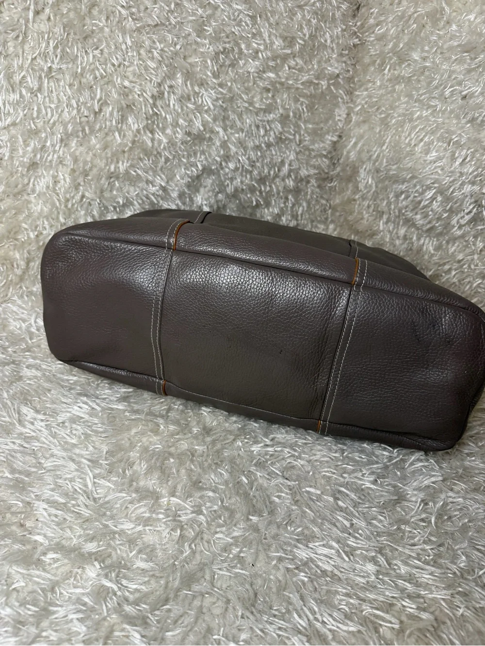 Lancel Taupe Satchel with Orange Accent